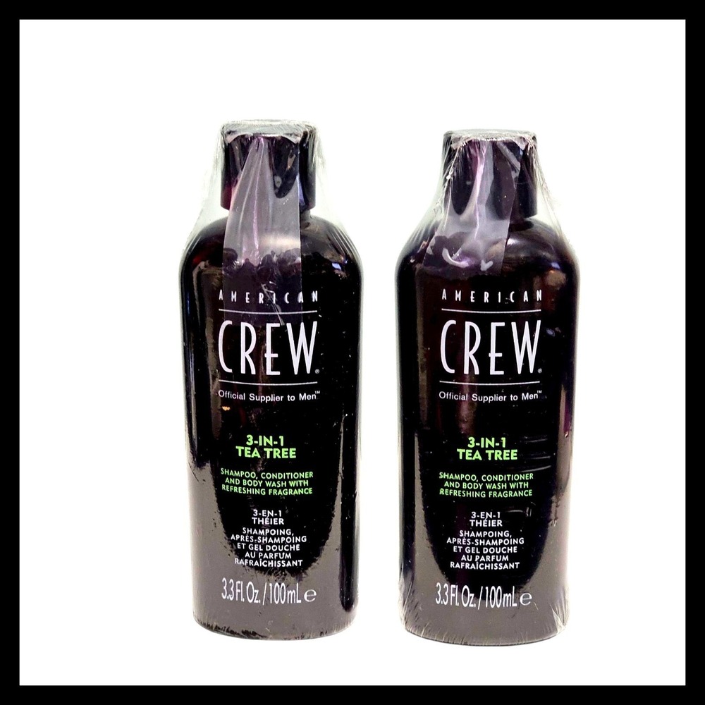 2 x American Crew 3-in-1 Tea Tree Shampoo Conditioner Body Wash 3.3 oz